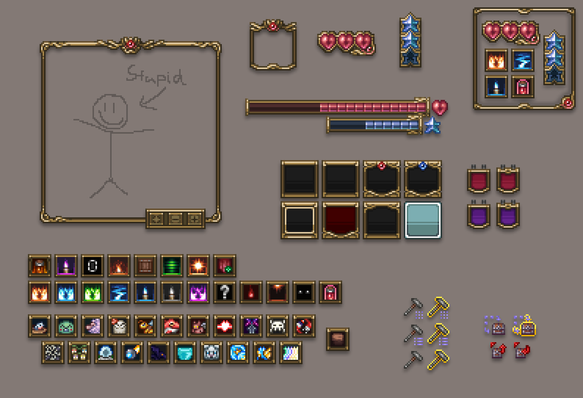 JPCPixels's tweet image. Most of the UI sprites I&apos;ve made
#pixelart #terraria #ドット絵