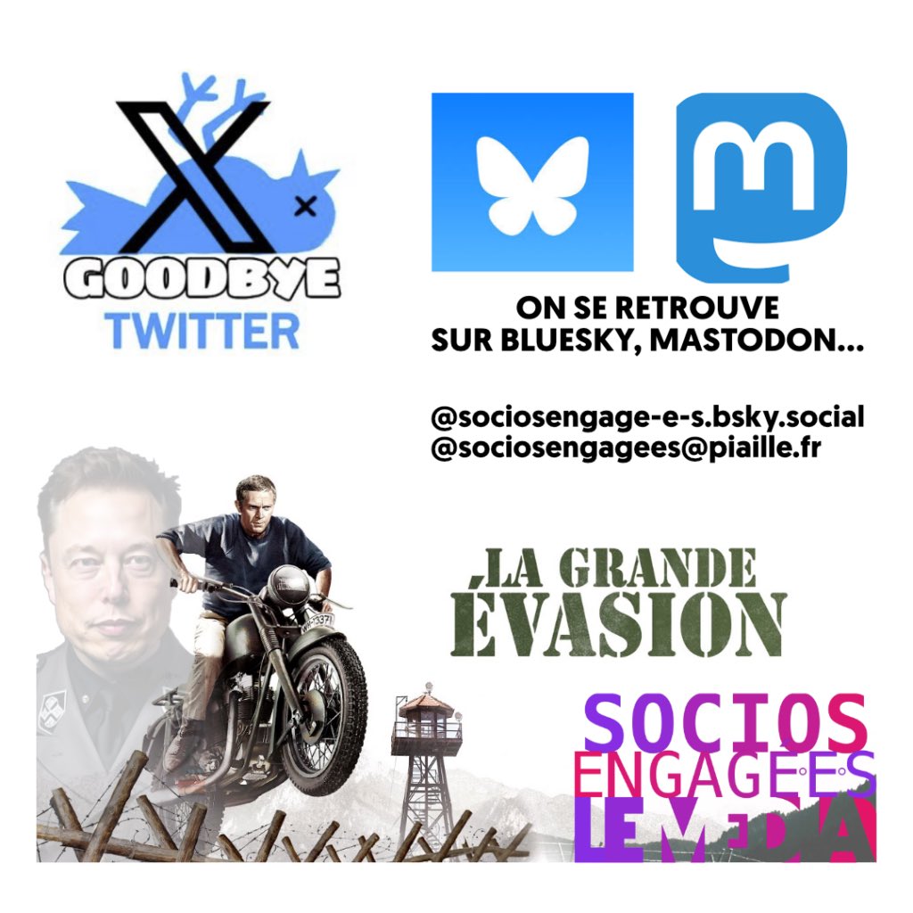 La grande évasion : nous quittons X. 
#QuitteX 

➡️ sociosengages.fr/2025/01/12/la-…