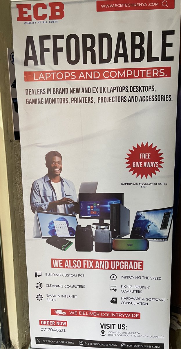 EdwinNgany's tweet photo. Ukifika Iconic 3rd floor on your right ukitoka kwa lift unapatana na banner ya ECB itakusaidia kujua services tunapeana alafu unakuja shop T12 tunakuserve.

@ecbtechnologies https://t.co/dnRO6phklL