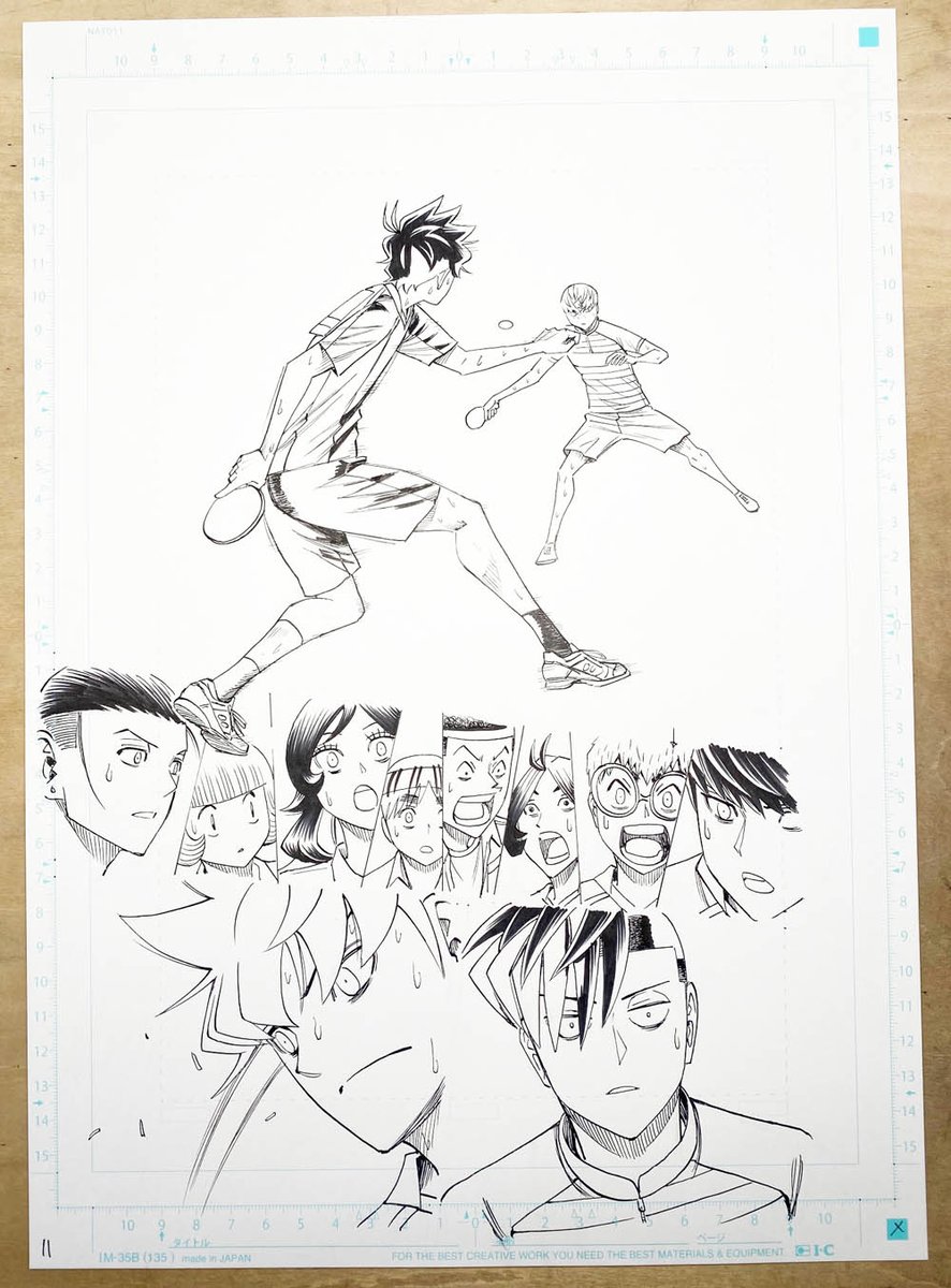 前回のネームと線画と完成原稿。
勝負が決まる一つ前のページ。
キャラ線はアナログなのでクリスタのブラシはそんなに持ってないのだけど、最後のコマの髪の毛のとこに使った「かすれ筆ペン」は重宝してます。 
