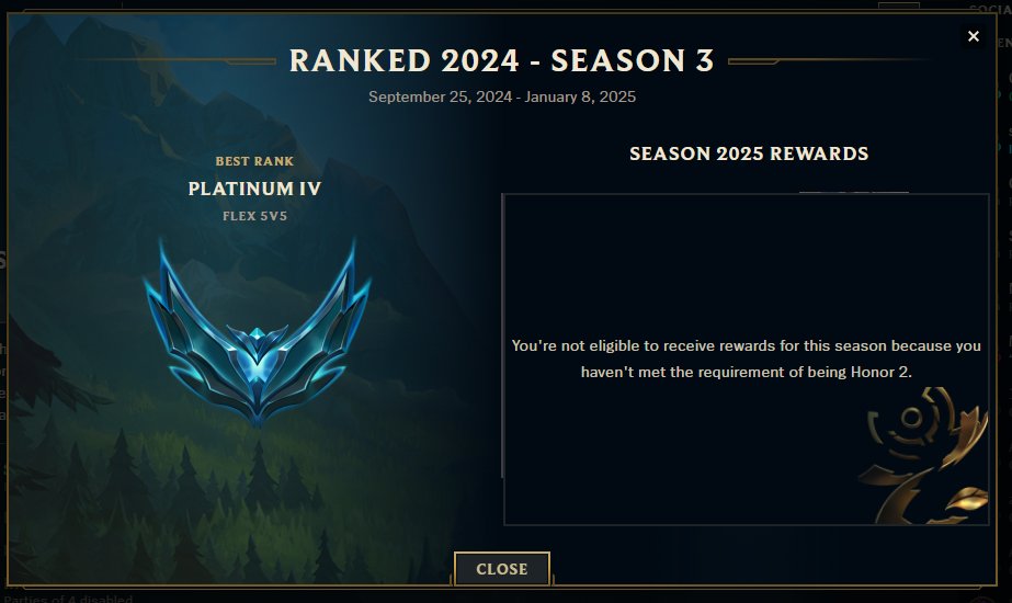 ZandoNoid's tweet photo. esse é o pior jogo de todos os tempos
agora pra receber a recompensa ranqueada não basta tu jogar e pegar elo

TU PRECISA JOGAR O BASTANTE ATÉ PEGAR UM NÍVEL DE HONRA

eu tive mais de 80 partidas ranqueadas
Deus sabe quantos normal games
NUNCA TOMEI BAN
e não alcancei a honra. https://t.co/JPlFLdpQKQ