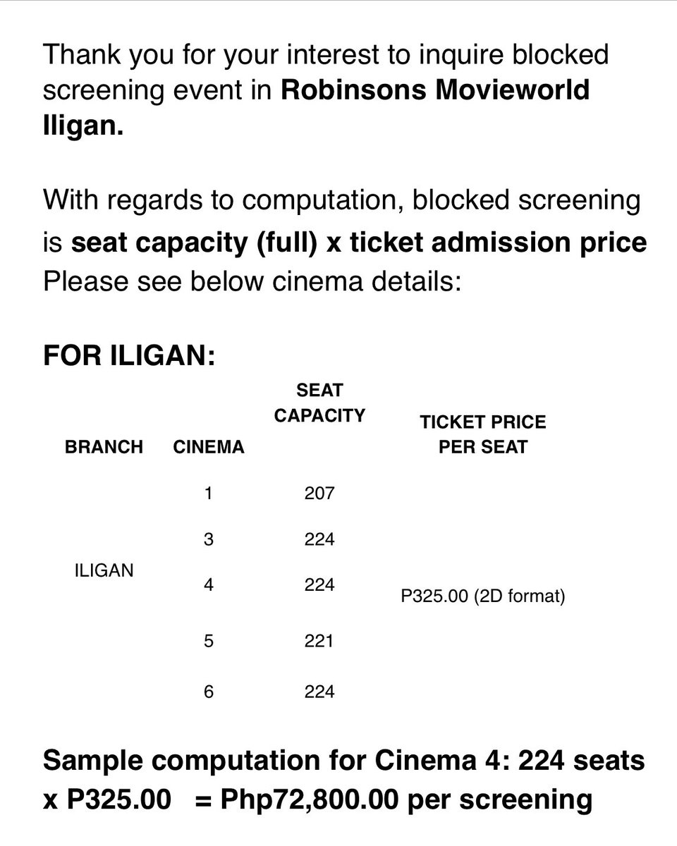 Update sa BS iligan City i need more people to watch sa movie.free ang sinihan kc ako ang mag bayad kau na bahala sa snacks nyo.😀 dm kau sa gusto and f u want mag invite kau ng mga friends and relatives kc ang dami 224 ang seat capacity