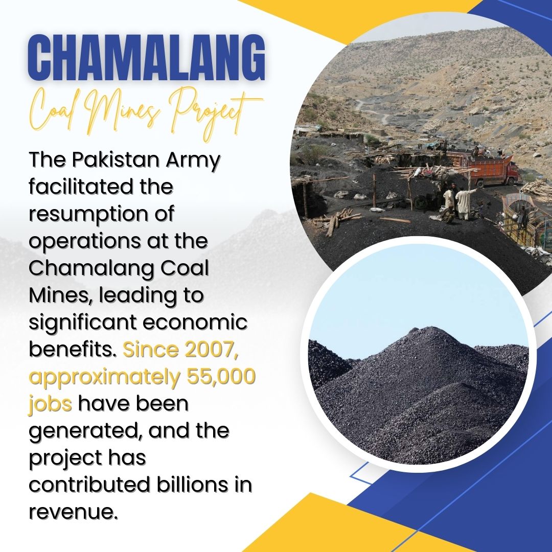 JanMundrani's tweet photo. *Chamalang Coal Mines Project* 
 The Pakistan Army facilitated the resumption of operations at the Chamalang Coal Mines, leading to significant economic benefits. Since 2007, approximately 55,000 jobs have  generated, and the project has contributed billions in revenue.
#pakistan https://t.co/enAB33T5YS