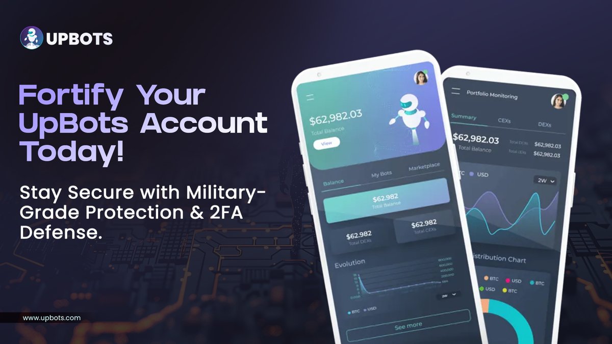 UpBots's tweet image. Secure your UpBots account today!

Crypto security is essential.

With military-grade encryption and secure API connections, UpBots is built for your protection.

But don't stop there—activate 2FA for an extra layer of defense!

Here’s how:

1️⃣ Log in &amp;amp; go to Profile.
2️⃣ Click…