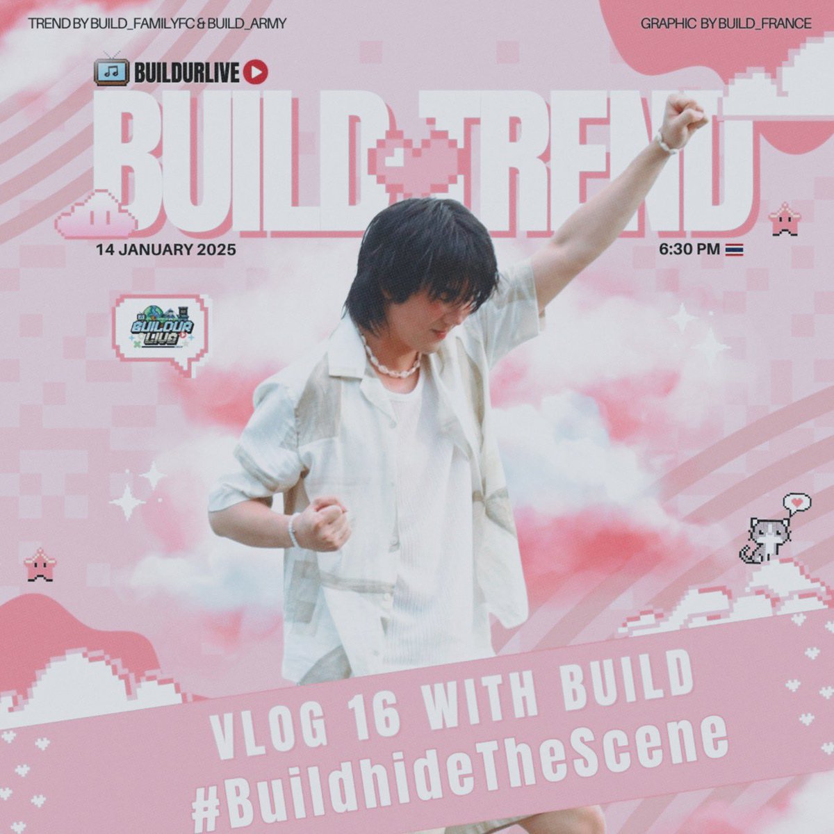 พรุ่งนี้ 1 ทุ่ม เรามีนัดกันที่ช่อง BUILDURLIVE กันนะค้าบ👇🏻💙 รอดูเบื้องหลังสุดน่ารักที่พี่บิวเต็มที่เพื่อให้ทุกอย่างออกมาดี รอดูกันน้าา

🔗 youtube.com/@buildurlive?s…

🗓️ January 14th 2025
🔑 VLOG 16 WITH BUILD
#️⃣ BuildhideTheScene
⏰ 6:30 PM 🇹🇭

ขอเชิญชวนทุกคนมาร่วมเล่นแท็กกันนะคะ