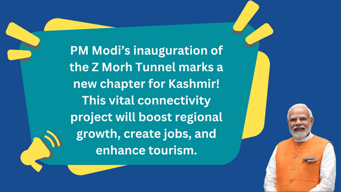 PM Modi's visit to inaugurate the Z Morh Tunnel is a milestone in Kashmir’s growth story. Year-round connectivity to Sonamarg boosts tourism and trade, creating opportunities. Radical threats won’t stop J&amp;K’s march toward prosperity.  #KashmirOnTheRise