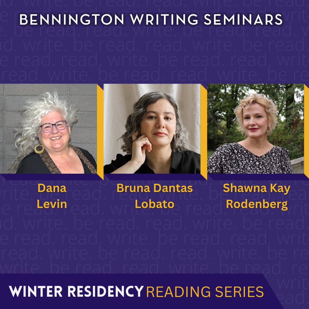 Today: At 3:45 PM ET, Alumni Fellows Nico Amador (MFA ’22), Jessica Danger (MFA ’16), and James Roseman (MFA ’22) read in the Writers Reading series.

At 7 PM, Dana Levin, Bruna Dantas Lobato, and Shawna Kay Rodenberg share recent work:

bennington.edu/events/event-s…