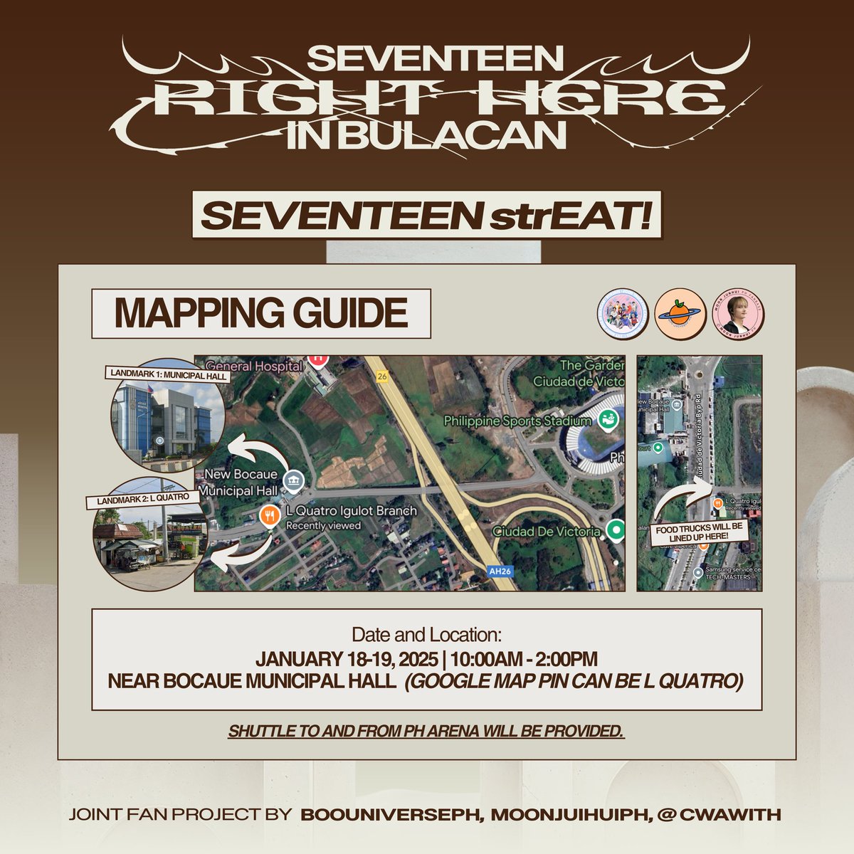 Hey Carats, good news! 🙌🏼💎

The 𝐖𝐡𝐢𝐦𝐬𝐢𝐜𝐚𝐥 𝐓𝐫𝐮𝐜𝐤 by <a href="/moonjunhuiph/">JUN PHILIPPINES</a>, 𝐁𝐨𝐨𝐟𝐟𝐞𝐞 𝐁𝐚𝐫 by <a href="/boouniverseph/">Boo Universe PH</a>, and our 𝐒𝐞𝐯 𝐒𝐞𝐯 𝐓𝐫𝐞𝐚𝐭𝐬 truck will all be located in one spot to make it more accessible to everyone! 💎

Plus, a free shuttle to and from the PH