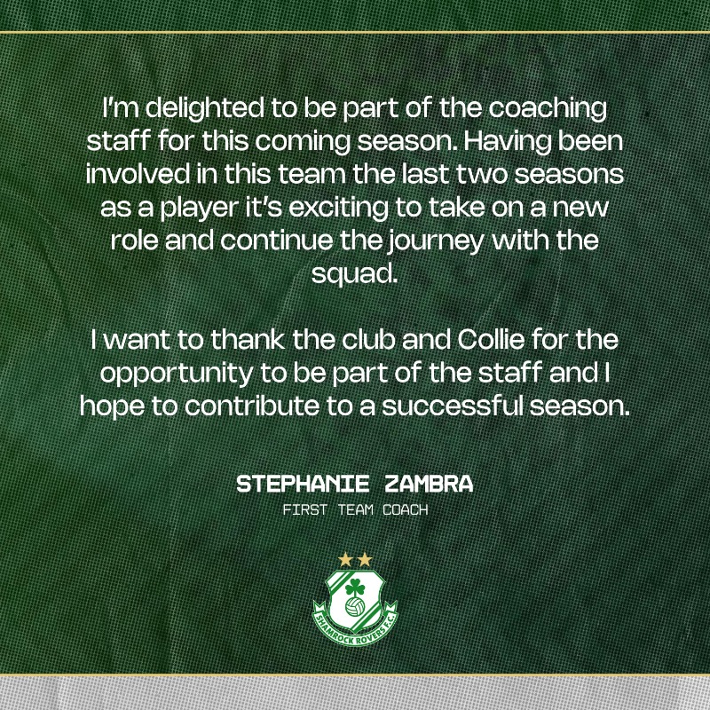 RoversWomen's tweet photo. 🤝 We are delighted to confirm the appointment of Stephanie Zambra as new First Team Coach ☘️

Welcome back, @StephanieRoche9 👋