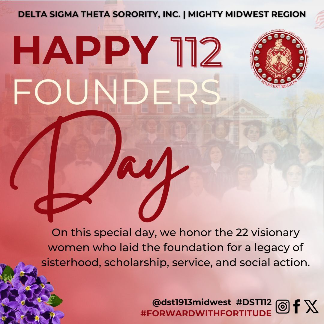 D-E-L-T-A, really sounds good to me! 

Celebrating the enduring legacy our founders started 112 years ago today. Their dedication laid the foundation for all we’ve accomplished and continue to strive for.

Happy Founders Day Sorors!

#DST112
#DST1913Midwest
#ForwardWithFortitude