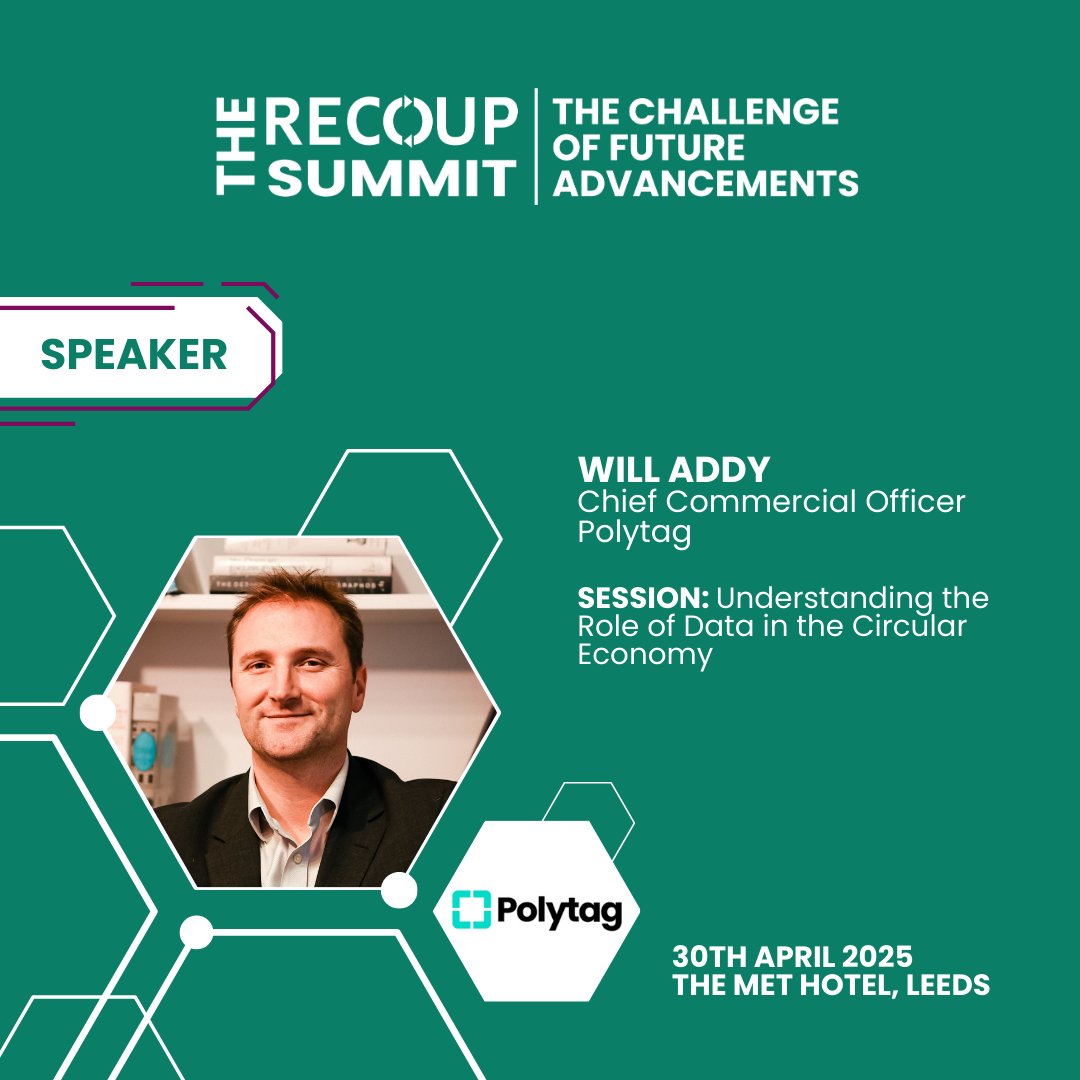 Recoup_UK's tweet image. Join us and Will Addy from @PolytagUk at The RECOUP Summit on 30 April 2025. Spaces are limited to 40 per session. Book your ticket &amp;gt; eventbrite.co.uk/e/the-recoup-s…

#Technology #RecyclingTechnology #DataCollection #CircularEconomy #WasteTracking #PlasticsRecycling