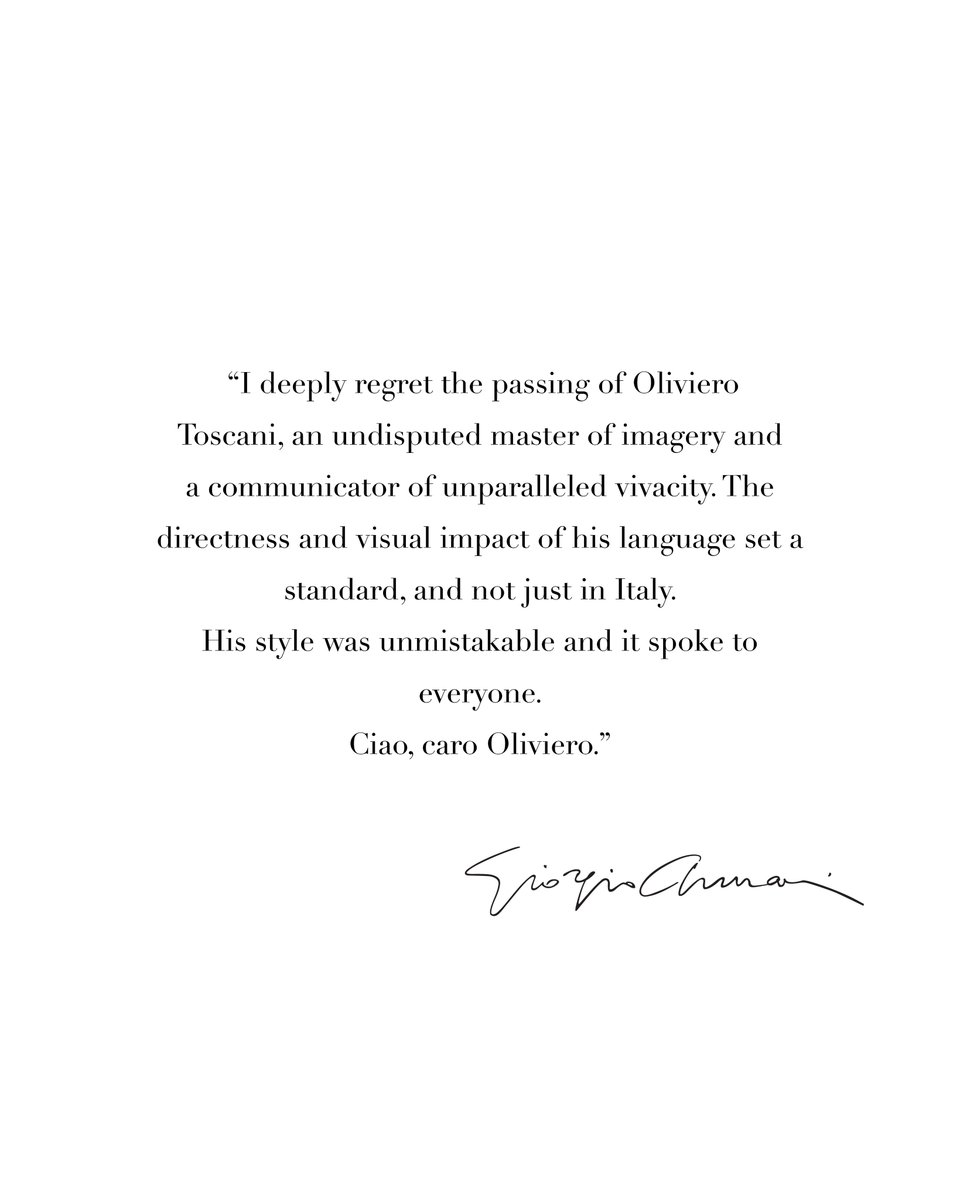 Mr. Armani pays tribute to Oliviero Toscani