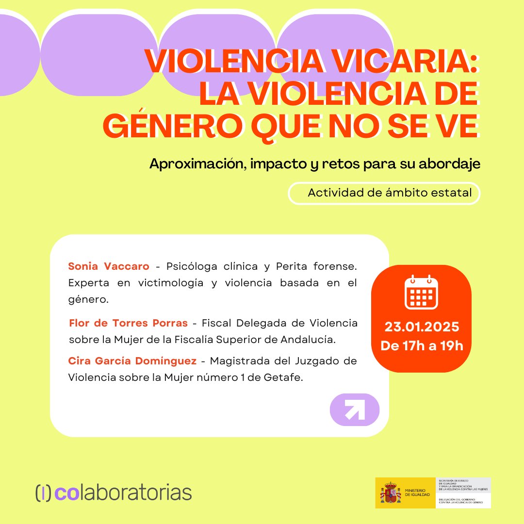 ¿Sabías que la #violenciavicaria es una de las formas más invisibilizadas de la violencia de género?

Este webinar te ofrece una aproximación directa a sus impactos, a su marco jurídico de protección y a los desafíos que enfrentamos para abordarla.

🗓️ 23 de enero
⏰ 17:00 a