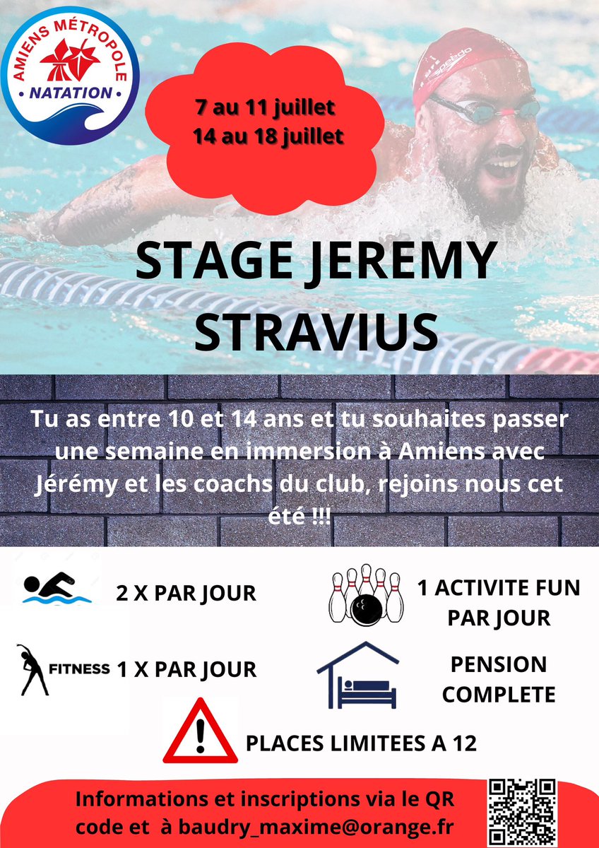 #Amiens métropole #natation propose deux stages avec Jérémy Stravius, champion olympique, champion du monde en juillet. Ouvert aux 10-14 ans. 
amiensnatation.com/news/49862
<a href="/AmiensMetropole/">Amiens & Métropole</a> <a href="/WakeUpAmiens/">Wake Up Amiens</a> <a href="/CpicardSports/">Courrier picard sports</a> <a href="/F3Picardie/">France 3 Picardie</a> <a href="/icipicardie/">ici Picardie</a> 
(Photo affiche ©️<a href="/GazetteSportsFR/">GazetteSports</a> )