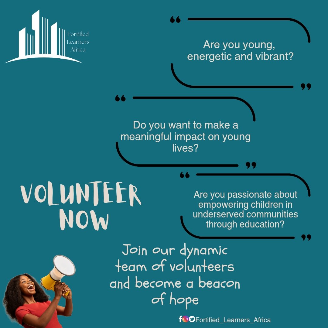 Fortified_MEF's tweet photo. 🌟 Volunteer with Fortified Learners Africa! 🌟

Join us to empower youth through education and skills.

💡 Why Volunteer?
✔️ Make an impact.
✔️ Gain experience.
✔️ Be a changemaker.

📩 Apply now: https://t.co/VznU8bghA2

#Mrbanks
#referee
#outsoon
#FLA2025
#VolunteerWithUs https://t.co/YTIzFatGRv