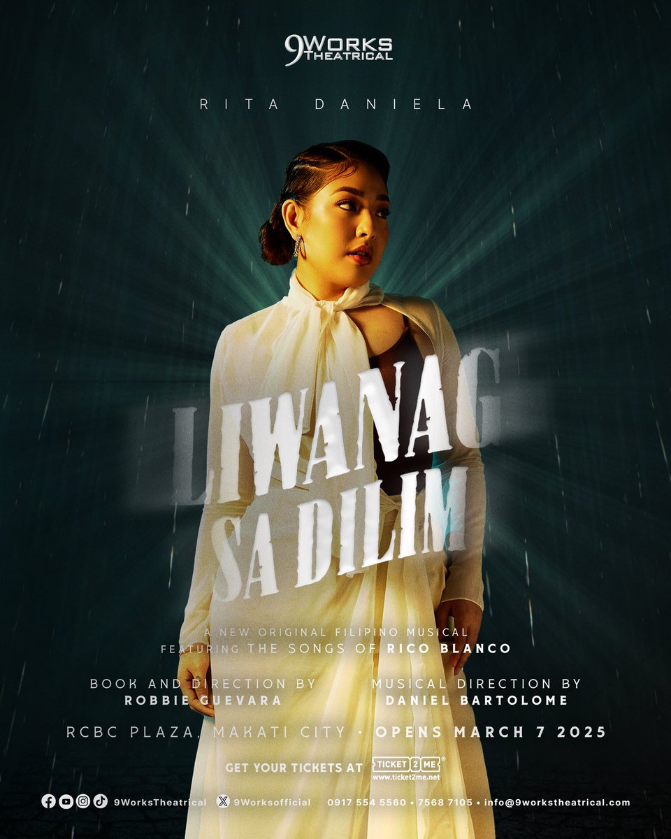 Rita Daniela is poppin' off the year with her comeback to the theater stage! 🌟

Catch her in the newest Original Filipino Musical 𝐋𝐈𝐖𝐀𝐍𝐀𝐆 𝐒𝐀 𝐃𝐈𝐋𝐈𝐌 💡 opening 𝗠𝗔𝗥𝗖𝗛 𝟳 at the RCBC Plaza, Makati City.

#LiwanagSaDilimMusical #9WorksTheatrical #RicoBlanco