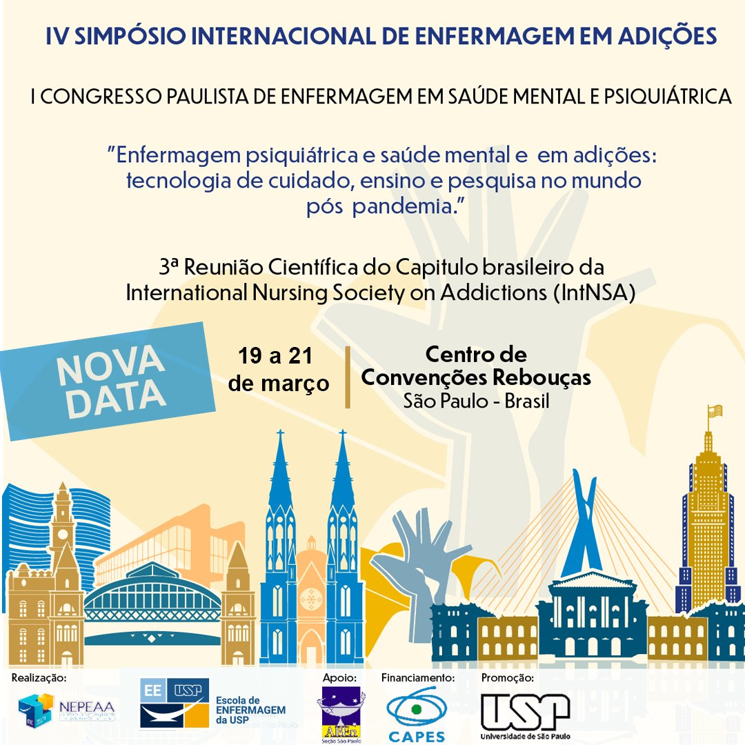 IV Simpósio Internacional de Enfermagem em Adições

Nova data de realização do evento: 
19 a 21 de março de 2025

Mais informações e inscrições: sisgeenco.com.br/eventos/sieasm…