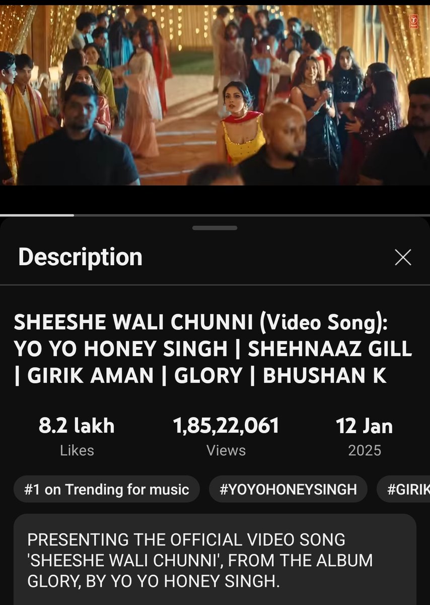 Trending at no 1 🥳

18.5M views &amp; 8.2L likes on #SheesheWaliChunni 🎉

#ShehnaazGill #YoYoHoneySingh
<a href="/ishehnaaz_gill/">Shehnaaz Gill</a> <a href="/asliyoyo/">Yo Yo Honey Singh</a>

Keep Streaming ✨️ 
#SheesheWaliChunniOutNow
youtu.be/AWruapvge9A?si…