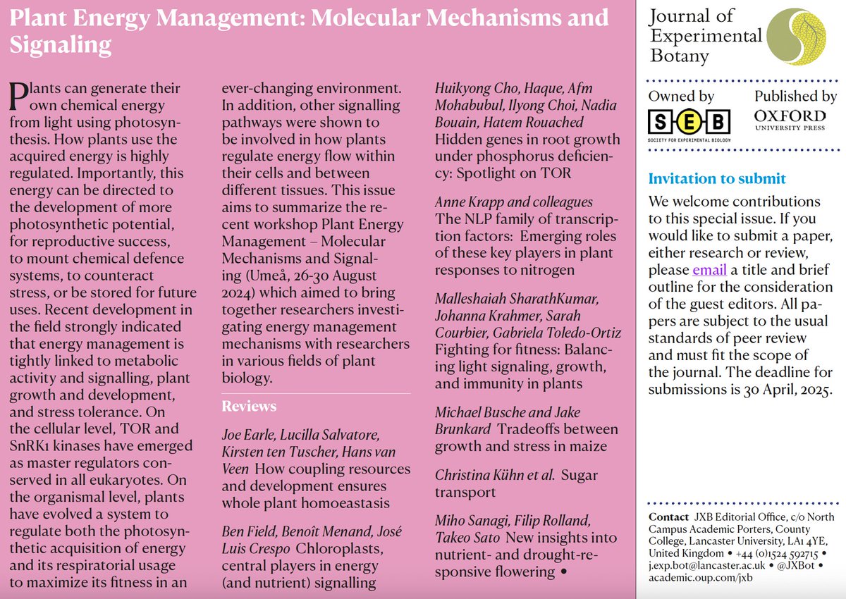 Here's a summary of the confirmed review papers so far. 

#plantscience #energy #JXBspecialissues

(2/2)