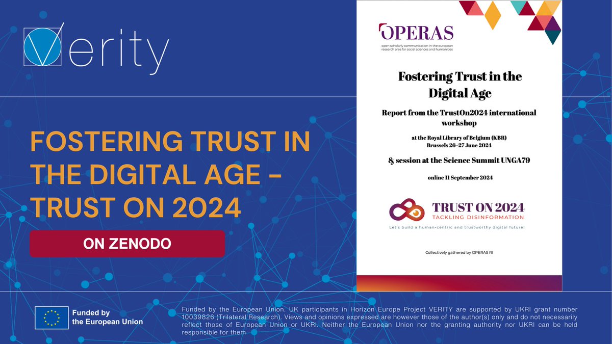 VerityEU's tweet photo. The #TrustOn #Report is now #live!

This report brings together insights from TrustOn2024 &amp; the UNGA Science Summit w/ 27 expert papers on tackling disinformation &amp; fostering trust in science.

🔗Read the report: https://t.co/lpGqyvPoeT.

Let’s shape a trustworthy digital future! https://t.co/TqdshpYSP8