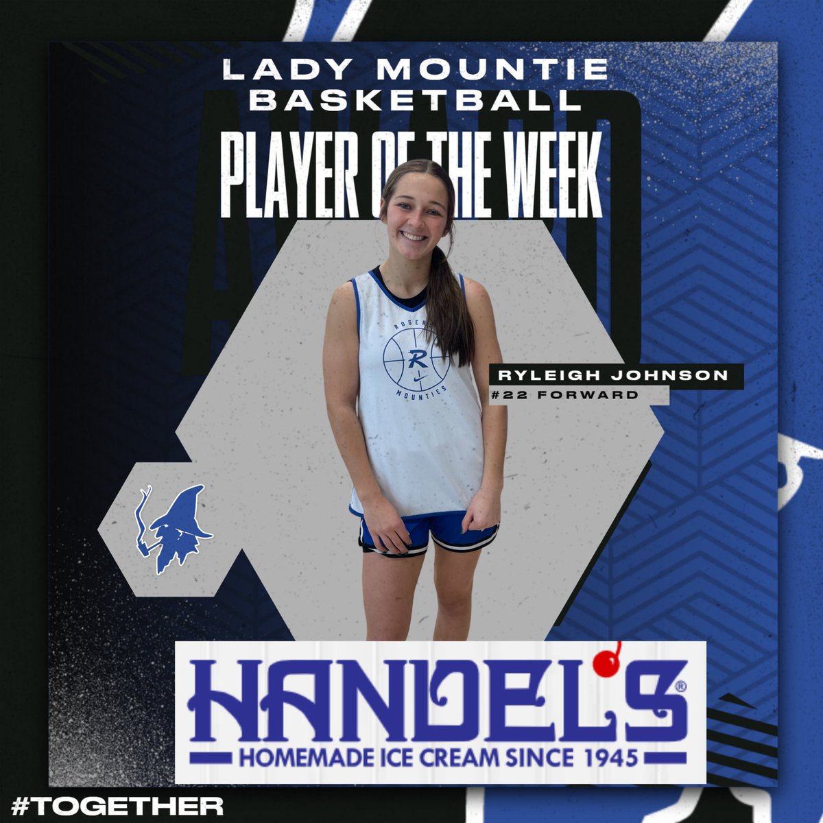 mountiewbb's tweet photo. The Player of the Week is RYLEIGH JOHNSON!
Johnson was able to rejoin the team and instantly made an impact. She played free, practiced hard, injected energy &amp; competitiveness and found a way to make contributions every day! Congrats Ryleigh! 
Thank you Handel’s! https://t.co/pBV1w9EbJC