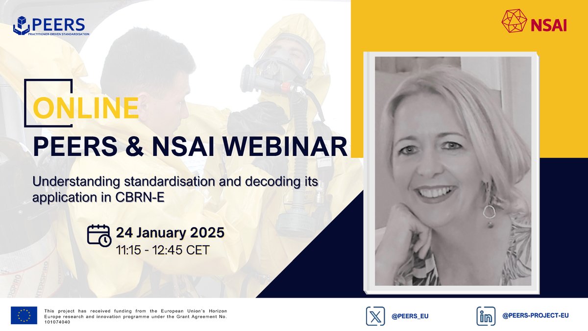 📢Meet the speakers of PEERS &amp; <a href="/NSAI_Standards/">NSAI</a>
webinar on 24 Jan! As senior scientific officer at the NSAI, Noleen Campbell will present an overview of the benefits of #standards and the #standardisation process in general. Register to the event at bit.ly/4fqVTXu!