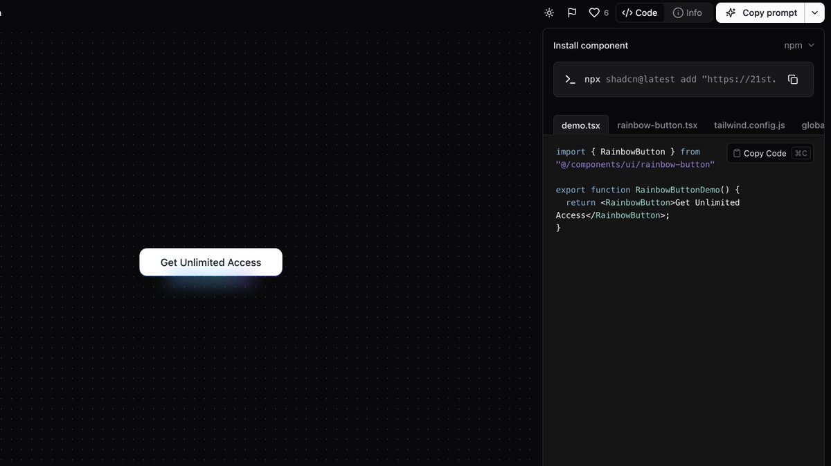这个前端 UI 组件 Copy 网太牛了。
- 看到喜欢的 UI 组件，一键 Copy
- 粘贴到 v0、Cursor、Bolt、Lovable、Replit，让 AI 程序员学会审美
- 50 多位专业设计工程师为你设计组件
它不是面向人的，它是面向 AI 的。。。