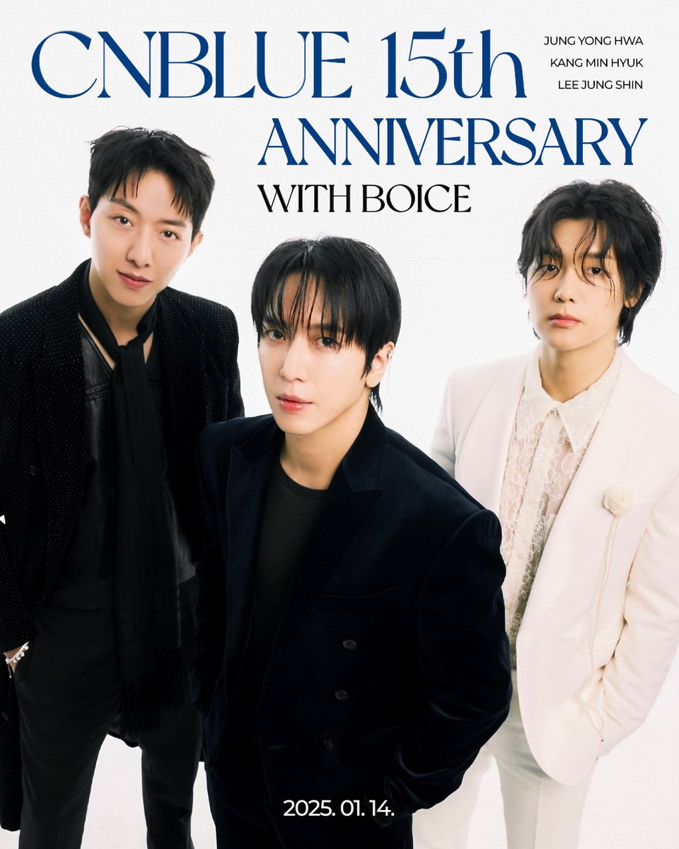 FNC_ENT's tweet image. [Anniversary] #CNBLUE데뷔15주년 #CNBLUE_15th_Anniversary
2025.01.14 #CNBLUE 의 데뷔 15주년을 축하해주세요♡
@official_CNBLUE