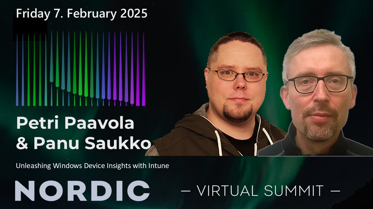 The Nordic Virtual Summit is back! Go register today and join <a href="/panusaukko/">Panu Saukko</a>  and <a href="/petripaavola/">Petri Paavola | MVP</a> for their session on "Unleashing Windows Device Insights with Intune" on February 7th - nordicvirtualsummit.com/register/. See you there! #MSIntune #CommunityEvent