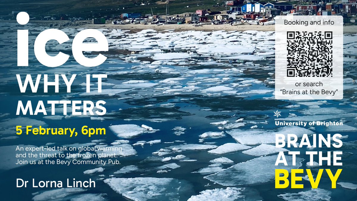 Uni of Brighton - Geography & Environment (@brightonunigeo) on Twitter photo Coming up on Feb 5th, our lecturer <a href="/LornaLinch/">Lorna Linch</a> will be at the Bevendean Community Pub for their award-winning Brains At The Bevy programme. Hear about her research at glaciers & ice sheets - and why climate change will force us to pay attention to them!
brighton.ac.uk/community-part… Coming up on Feb 5th, our lecturer <a href="/LornaLinch/">Lorna Linch</a> will be at the Bevendean Community Pub for their award-winning Brains At The Bevy programme. Hear about her research at glaciers & ice sheets - and why climate change will force us to pay attention to them!
brighton.ac.uk/community-part…
