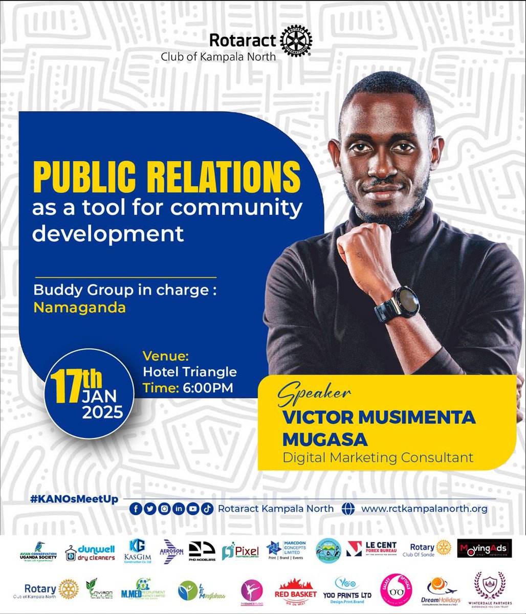 kanosug's tweet image. KICKSTART 2025 WITH US! 

Join us for our 1st fellowship of 2025, on Jan 17th, 6pm at Hotel Triangle, as we explore &quot;Public Relations as a Tool for Community Development&quot; with speaker Victor Musiimenta Mugasa, a Digital Marketing Consultant.

#KANOsMeetUp