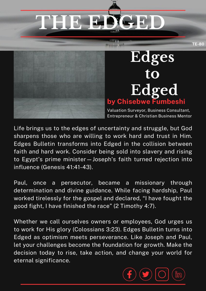 Edges to Edged

Life brings us to the edges of uncertainty and struggle, but God sharpens those who are willing to work hard and trust in Him. Edges Bulletin transforms into Edged in the collision between faith and hard work.