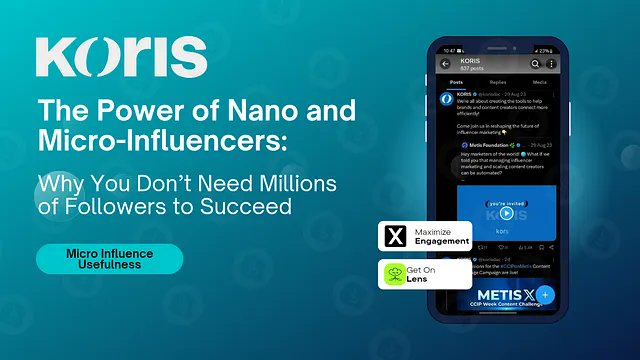 korisdac's tweet image. You don’t need a million followers to make an impact. Nano &amp;amp; micro-influencers can deliver HUGE value by connecting with niche audiences. Discover how creators with smaller followings succeed: 
#Koris #InfluencerMarketing #Web3