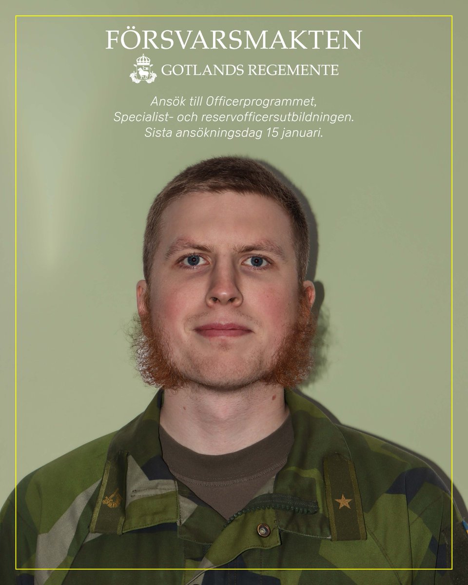 Ansök till att bli yrkesofficer nu! 
Bli vår framtida kollega och en del av försvaret av Gotland! 

Framåt!