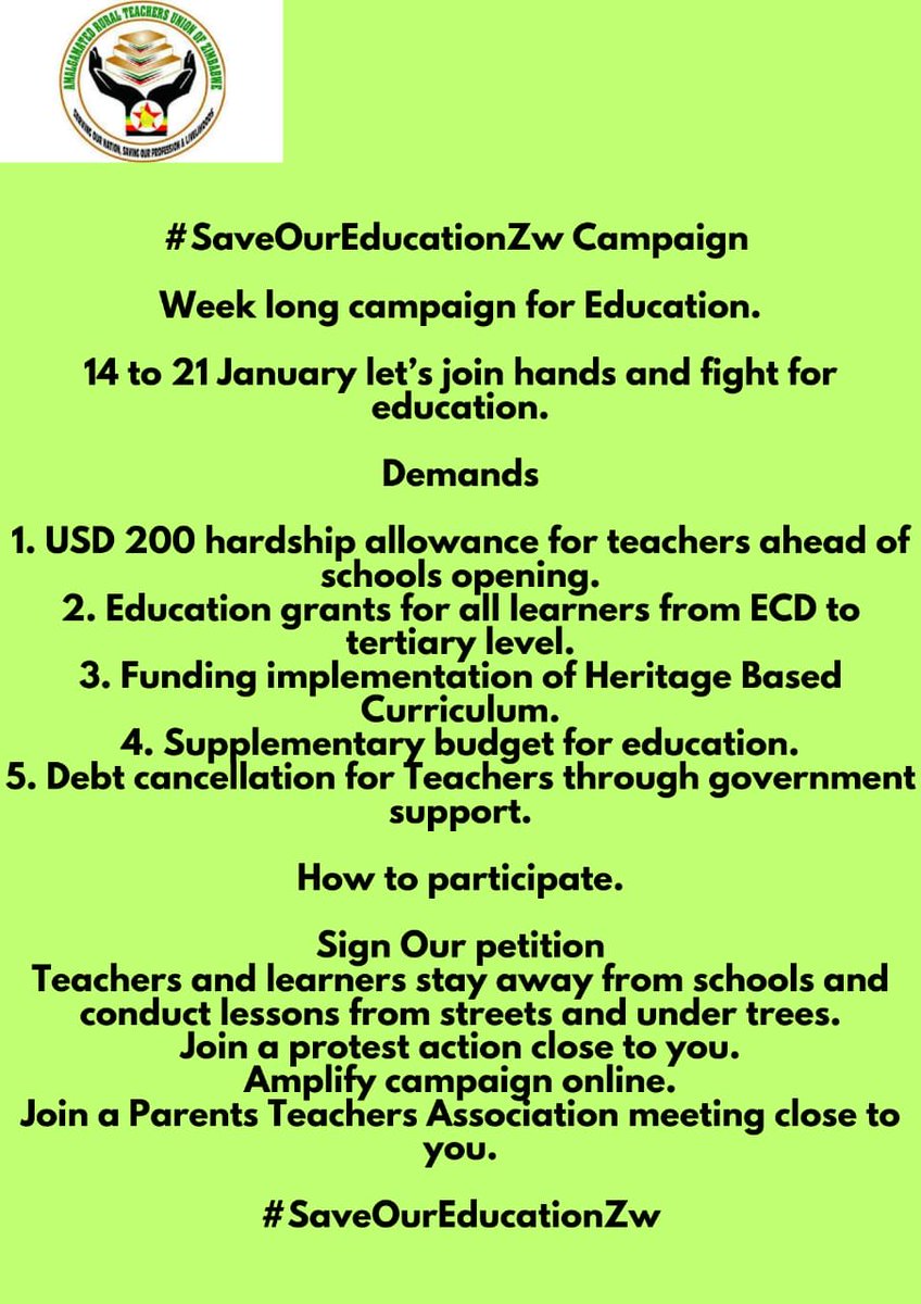 Amalgamated Rural Teachers Union of Zimbabwe,ARTUZ tweet media