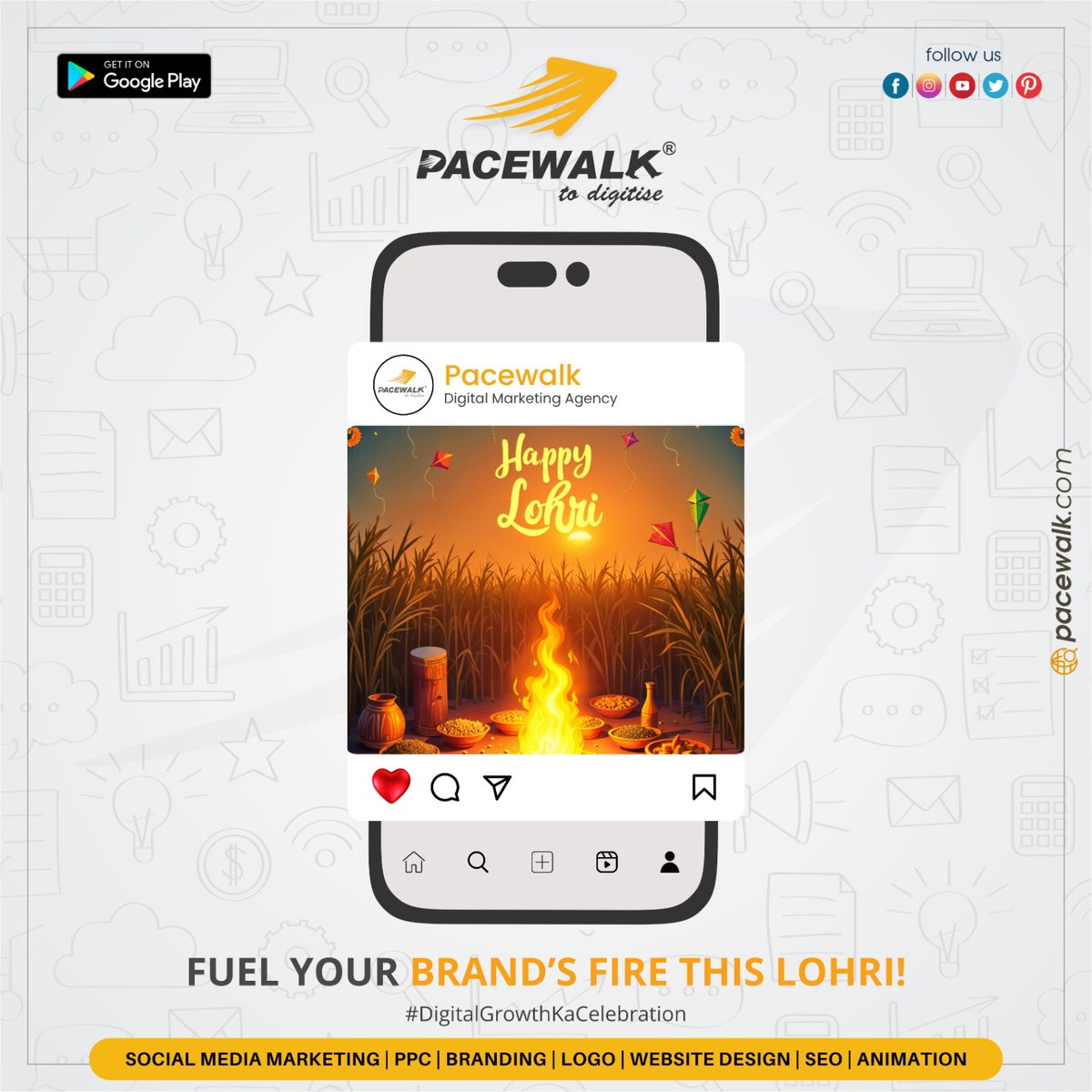 ePacewalk's tweet photo. Fuel Your Brand's Fire This Lohri! 🔥

Celebrate the festival of warmth and prosperity with a spark of digital growth! Let your business shine brighter than ever this Lohri

#HappyLohri #DigitalGrowth #SocialMediaMarketing #Branding #SEO #PPC #WebDesign #Pacewalk #FuelYourgrowth https://t.co/FpoFygoHgx