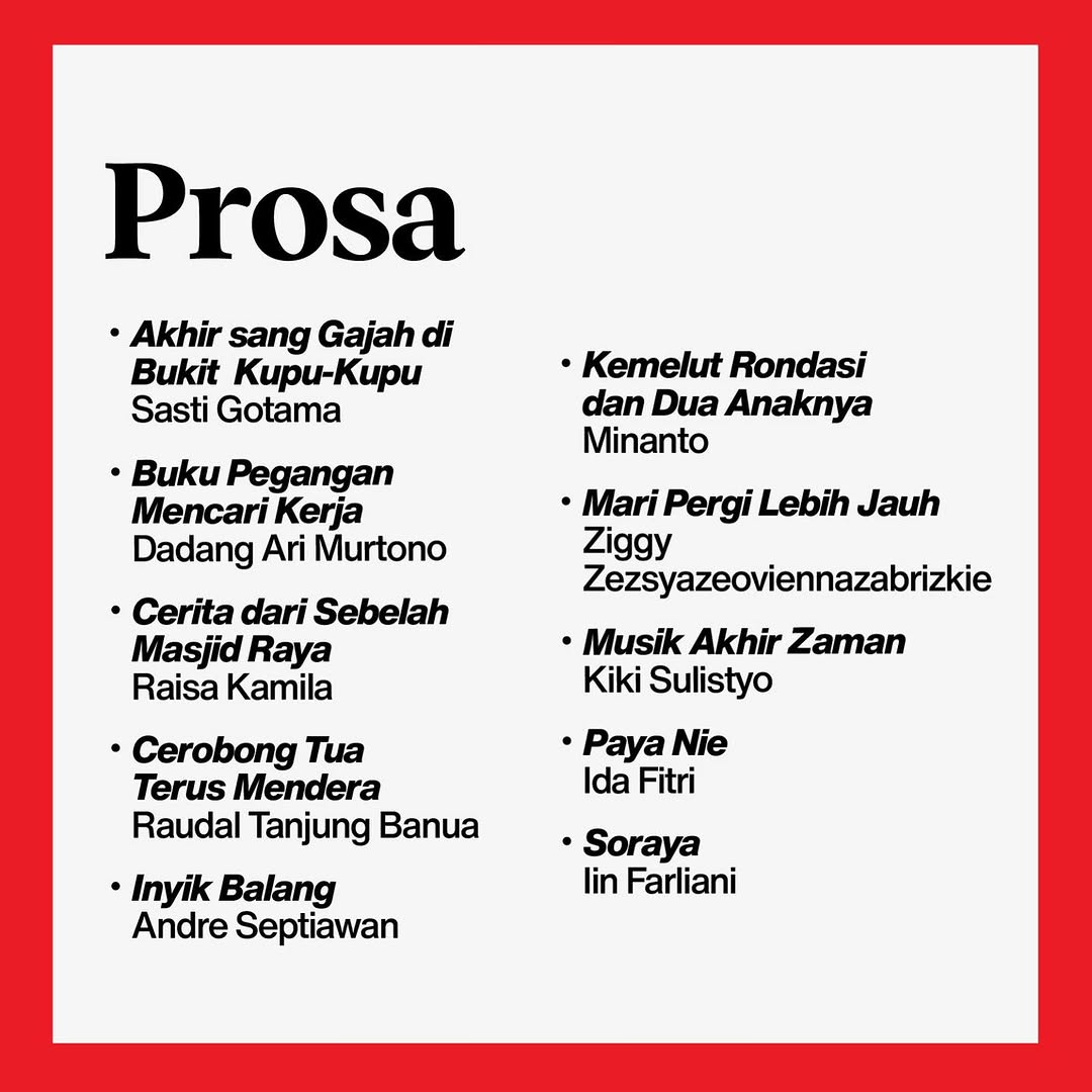 kedaiboekoe's tweet photo. Nomine buku sastra pilihan TEMPO 2024. Karya siapa yang kamu unggulkan? https://t.co/PFRYvGWYxu