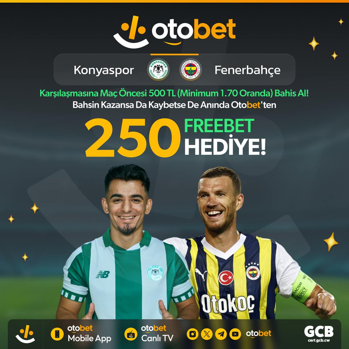 Otobet'in etkinlik seven ahalisi burada mııı??

-Konyaspor 🆚 Fenerbahçe-

-Karşılaşmasına maç öncesinde 500 TL ( Minimum 1.70 oranda ) bahis al ! 

Bahsin kazansada kaybetsede Otobet'ten

250 FREEBET HEDİYE!

🪙 Şampiyonların Adresi, Kupaların Merkezi!
⚡ cutt.ly/4eJCYpSE