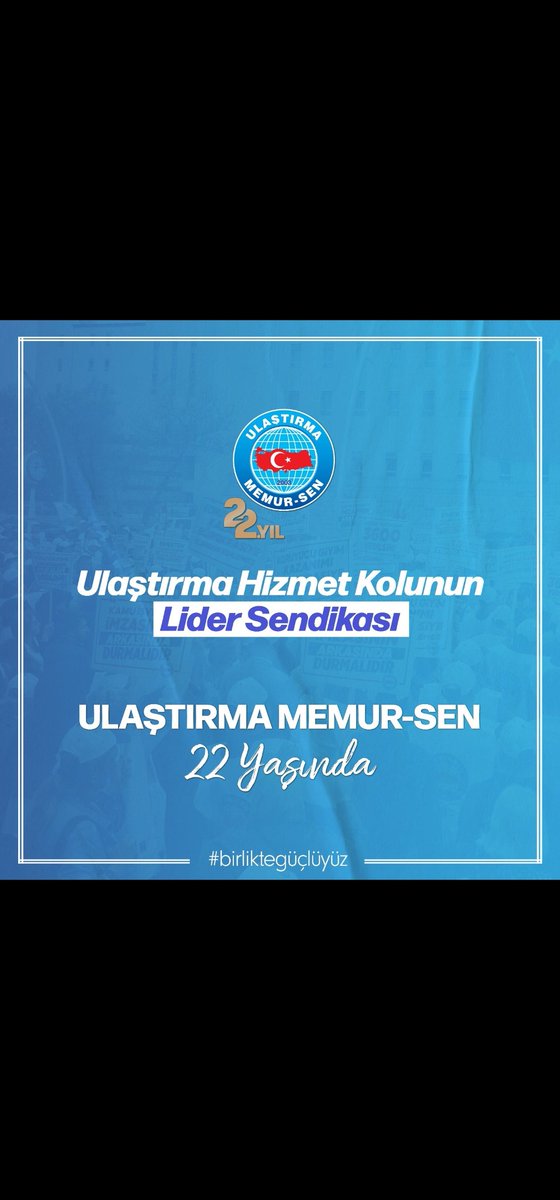myildirim72's tweet photo. Azmin başarının ve geleceğin teminatı, Ulaştırma Memur-sen'imiz  22 Yaşında! 
Bu zamana kadar emeği geçen tüm teşkilat mensuplarımıza ve üyelerimize sonsuz teşekkürlerimi sunuyorum. Nice 22 Yıllara...
#birliktegüçlüyüz https://t.co/7b2YqzabZ2