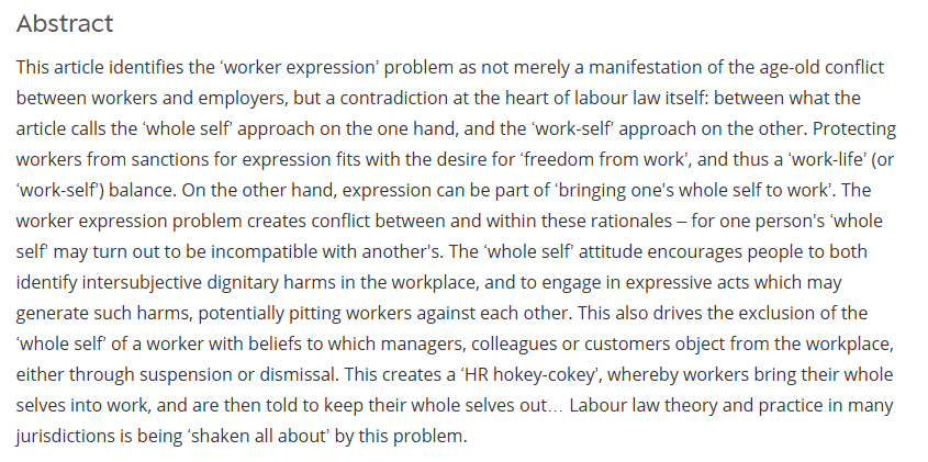 I have a new article in print as part of the European Labour Law Journal special issue on freedom of expression in the workplace. A short piece summarising some of my PhD work on this subject, and aiming to tee up future research. Available open access at link below.
