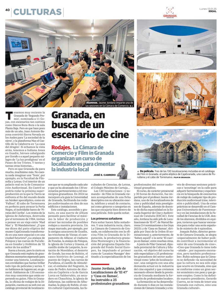 GRACIAS! Al equipo de <a href="/CCGranada/">Cámara de Granada</a> por creer en #Granadaescenariodecine y en el valor del #cine dentro de la #Granada cultural. Al profesor Jordana y a los 25 alumn@s del curso. A la productora Montenegro por su complicidad. Y a <a href="/ideal_granada/">ideal_granada</a> y <a href="/JeCabrero/">José Enrique Cabrero</a> por su buen trabajo. 🎬💚