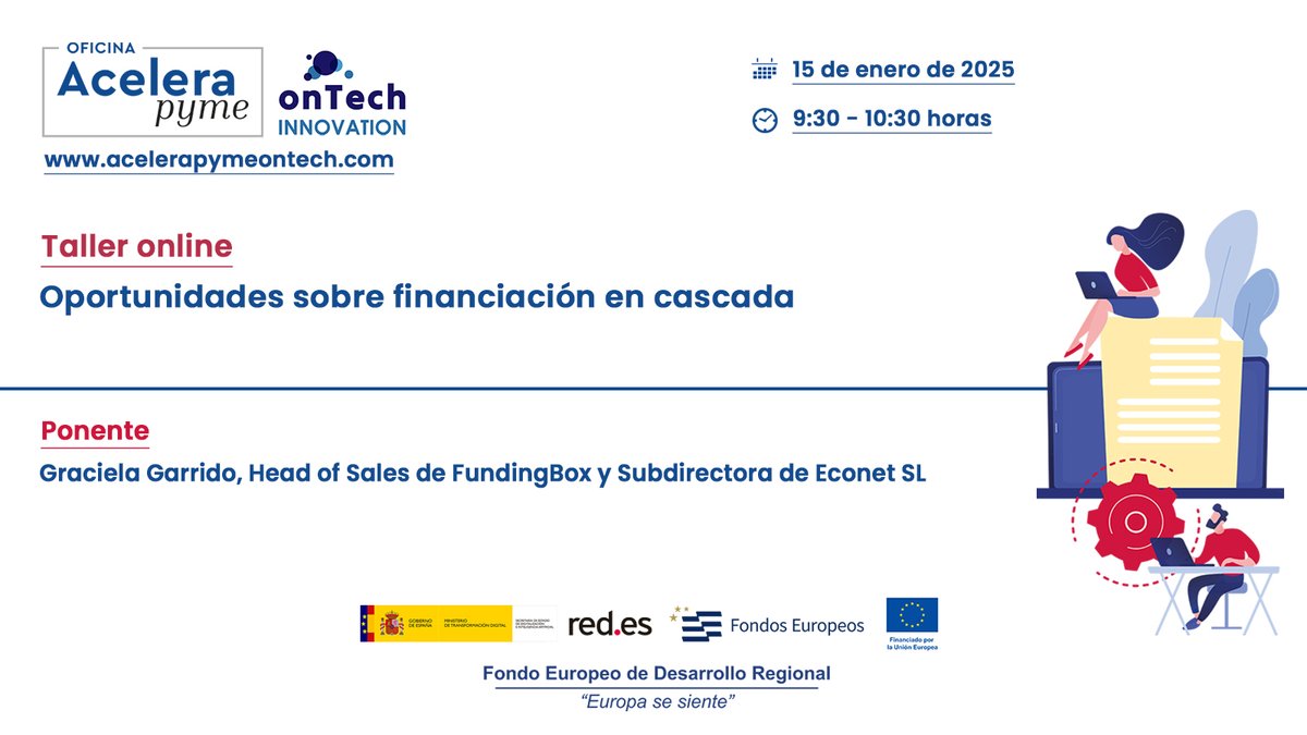 OnTechOAP's tweet photo. Aun quedan plazas para el webinar gratuito que #AceleraPymeonTech celebra este miércoles‼️
Dirigido a #Pymes y autónomos interesados en conocer las oportunidades de financiación en cascada existentes en la actualidad con @Graciela_Econet de @FundingBox
https://t.co/yzQgyBr6vF https://t.co/sJt3RblsLF