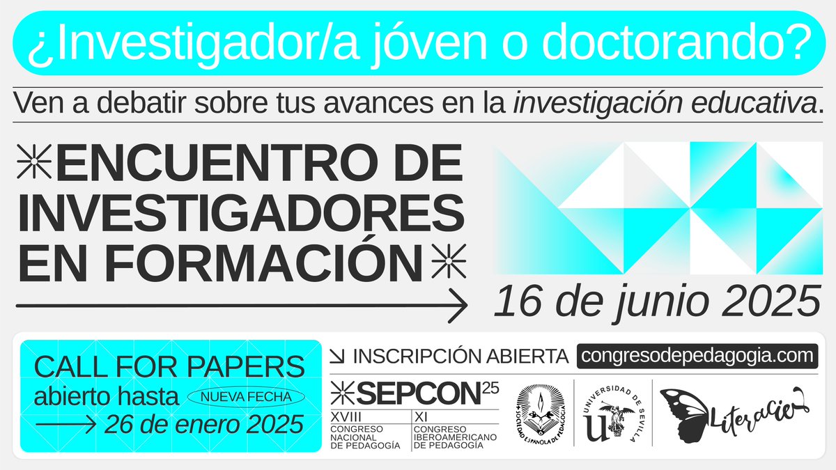 📲Llamada a jóvenes investigadoras/es.

En #sepcon25 se celebrará el “Encuentro de Investigadores Jóvenes o en Formación”  donde los investigadores jóvenes podrán presentar sus avances de sus tesis doctorales y discutir diversos problemas de su investigación con sus pares.

#cfp