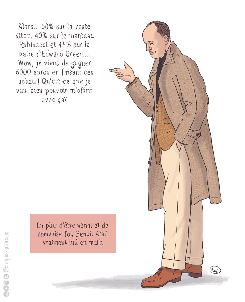 CSartoriaux's tweet photo. #croquissartoriaux #menswear #rubinacci #kiton #edwardgreen #menstyle #soldes #sales #mathematiques #maths #reduction #comic #funny #funnysketch #calcul https://t.co/PbsAmfaSCH
