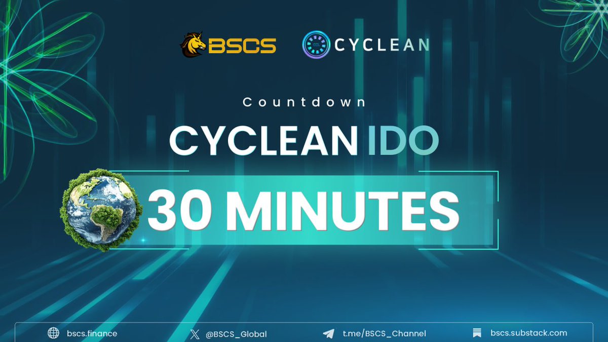 BSCS_Global's tweet photo. ⌛️30 MINUTES COUNTDOWN TO @CycleanPlatform IDO!

💵 IDO Price: $0.035
👉 Purchase $CCL at: https://t.co/YF05t267Rj

📆 IDO Schedule
⏰ FCFS Round: 9 AM, 13th January - 9 AM, 14th January (UTC)

#IDO #BSCS #Cyclean #RWA https://t.co/sxI81d1m92