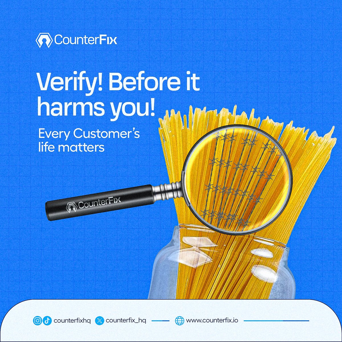 counterfix_hq's tweet photo. 🔍 Protect what matters most! At CounterFix, we ensure safety and trust by helping you verify before any harm occurs. Because every customer’s life matters. #CounterFix #AuthenticationMatters #BrandProtection #SecureSolutions #AntiCounterfeiting  #BusinessTrust #verifyproducts https://t.co/oQqaeIgJlK