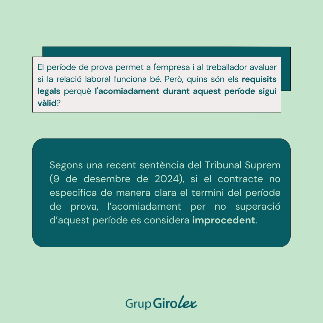 Girolex's tweet photo. Si el teu contracte no especifica clarament la durada del període de prova, l’acomiadament per no superar-lo serà improcedent. L'empresa haurà d'indemnitzar-te o readmetre't.

Assegura't que el teu contracte estigui ben redactat! 💼

#DretLaboral #Acomiadament #Girolex https://t.co/gFe7hwGlGT