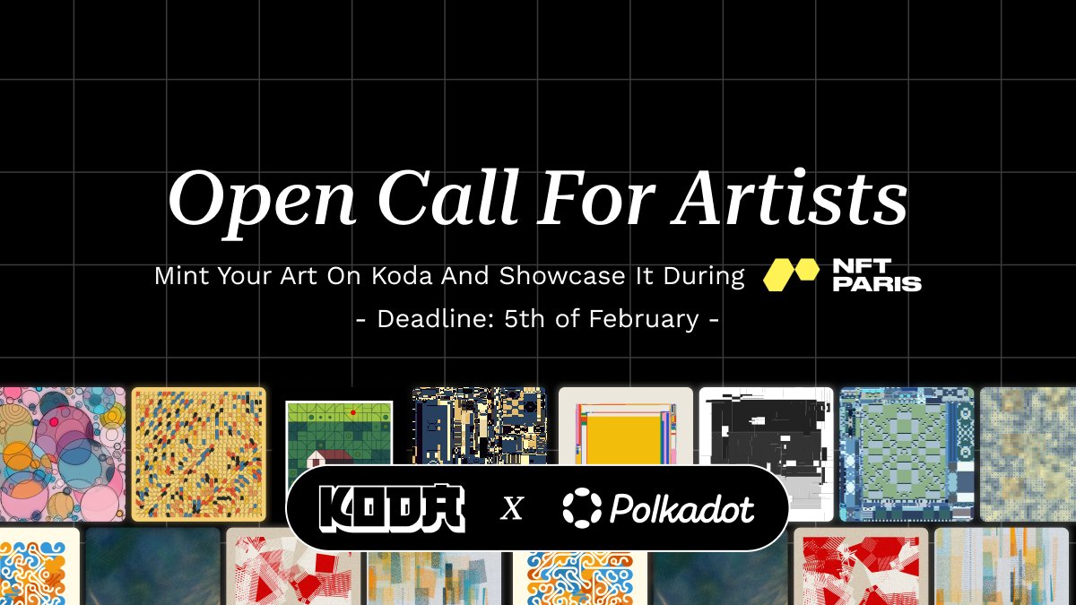 KodaDot's tweet photo. 🎨 Open Call for Artists!

We invite you to showcase your art at @NFT_Paris, Europe's biggest NFT event

How to participate:
• Mint your art on KodaDot
• All new mints are eligible
• Deadline: Feb 5th

Best pieces will be featured at our booth 💡

DM us for details! https://t.co/5sOoV402Az