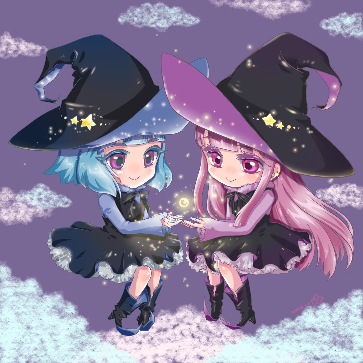 xxx_maico_xxx's tweet photo. スプラ擬人化イラスト描きました〜！
あいとさん&amp;ぷりんさんのイカちゃんをお借りしました！昨年のオフイベのときのキキララ🌟なおそろいが忘れられなくて……！ https://t.co/Jw54uLZPPF