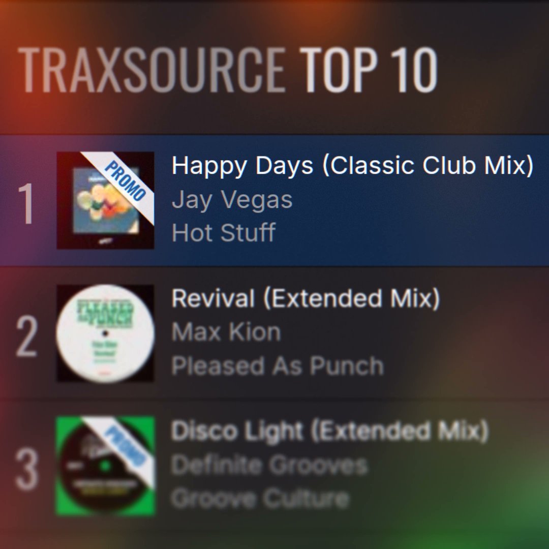 Jay Vegas (@jayvegas1) on Twitter photo 'Happy Days' is #1 on <a href="/traxsource/">Traxsource</a> - thanks everyone who's supported! ❤️ traxsource.com/title/2434389/… 'Happy Days' is #1 on <a href="/traxsource/">Traxsource</a> - thanks everyone who's supported! ❤️ traxsource.com/title/2434389/…